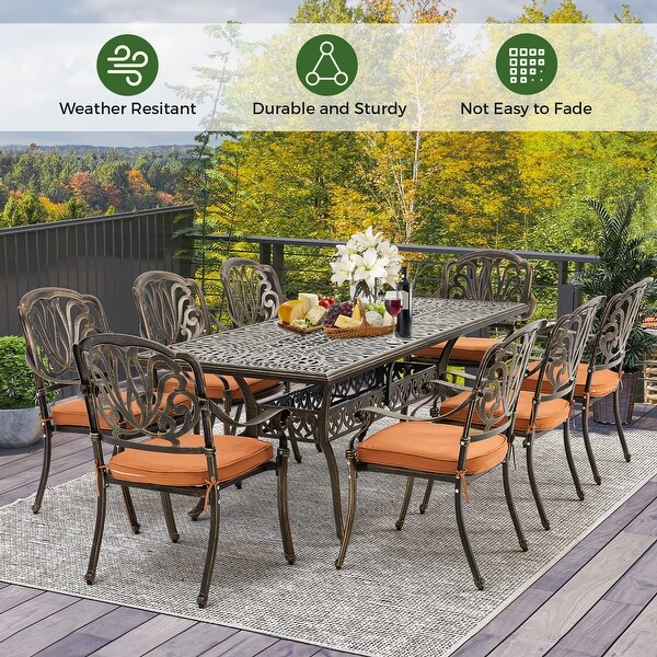 9Piece Outdoor Dining Set with 1 Table + 8 Chairs，AllWeather Aluminum Outdoor Patio Sets for Patio，Backyard，Garden