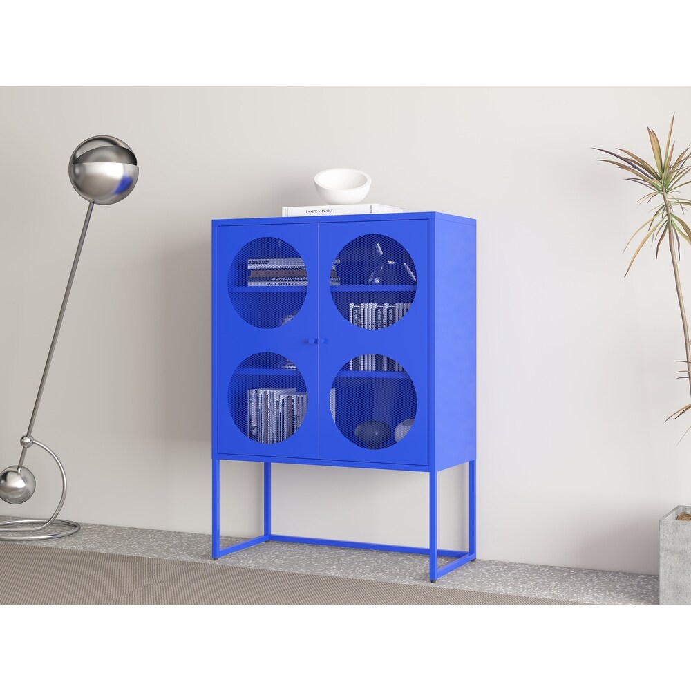 47.2 inches high Metal Storage Cabinet with 2 Circle Mesh Doors  Suitable for Office  Dining Room and Living Room