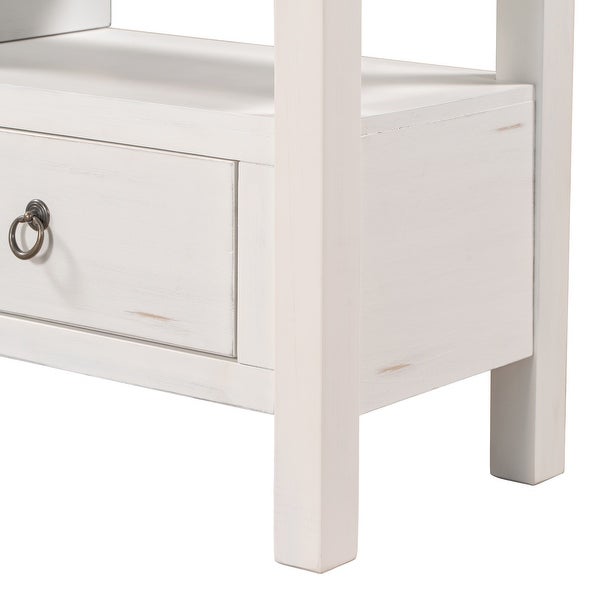 Solid Console Table Double-Storey Tabletop with Three Drawers