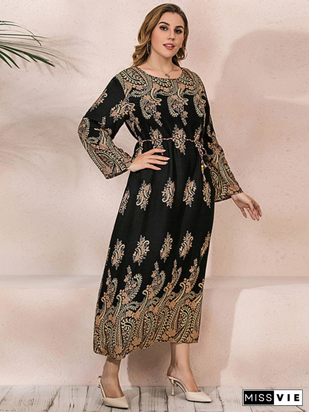 Plus Size Oversize Ethnic Print Longline Dress