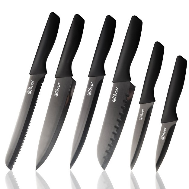 Black Kitchen Knife Set Of 6 Stainless Steel Knife Set With Blade Protective Knife Sheath