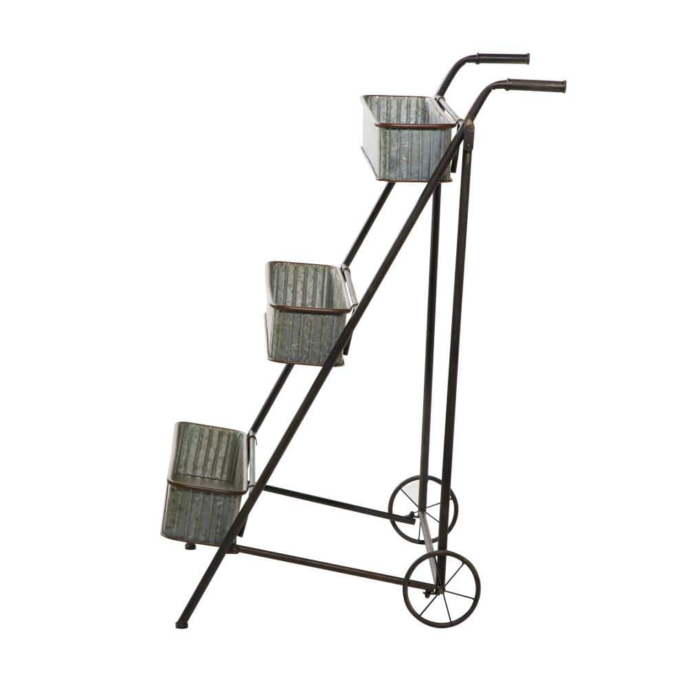 Litton Lane 37 in. Gray Metal Indoor Outdoor 2 Tier Plantstand 16436