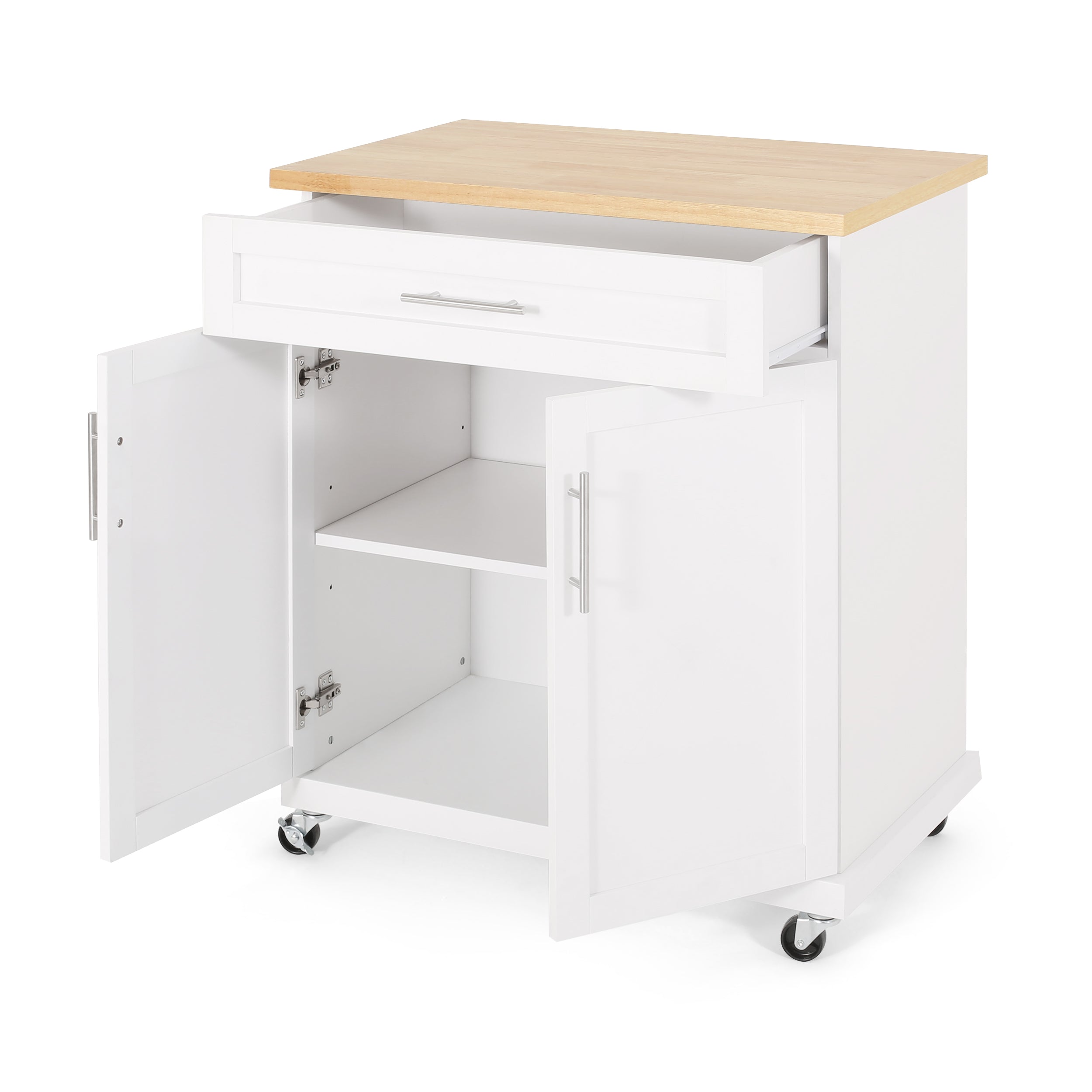 GDF Studio Negley Contemporary Kitchen Cart with Wheels， Natural and White