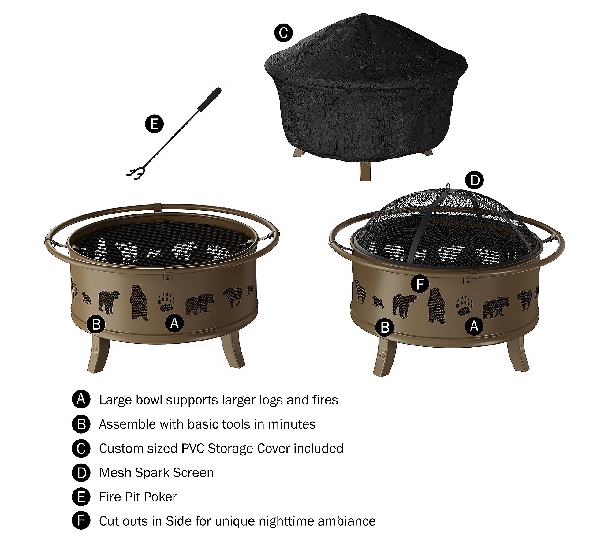 Pure Garden 32 Outdoor Deep Fire Pit with BearCutouts