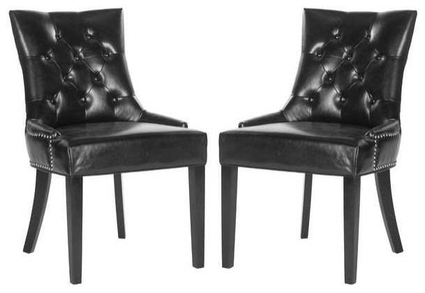 Carlene 19  x27 x27H Tufted Ring Chair Set of 2 Silver Nail Heads Black   Transitional   Dining Chairs   by Virgil Stanis Design  Houzz