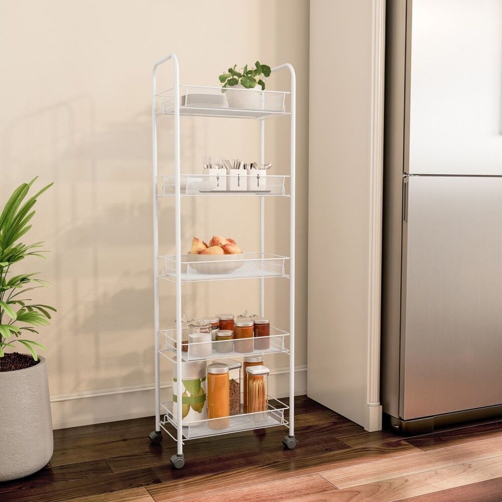 5 Tiered Narrow Rolling Storage Shelves