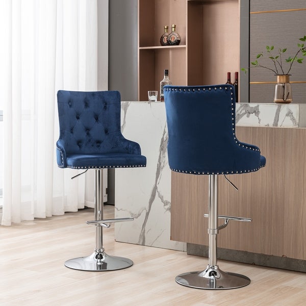 Swivel Velvet Barstools Adjusatble Seat Height， Set of 2