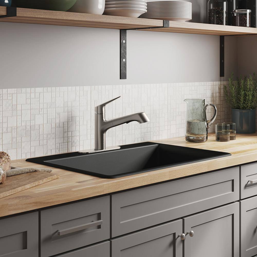 KOHLER Kennon 33 in. 1- Hole Undermount Single Bowl Granite Composite Kitchen Sink in Matte Black RH8437-1-CM1