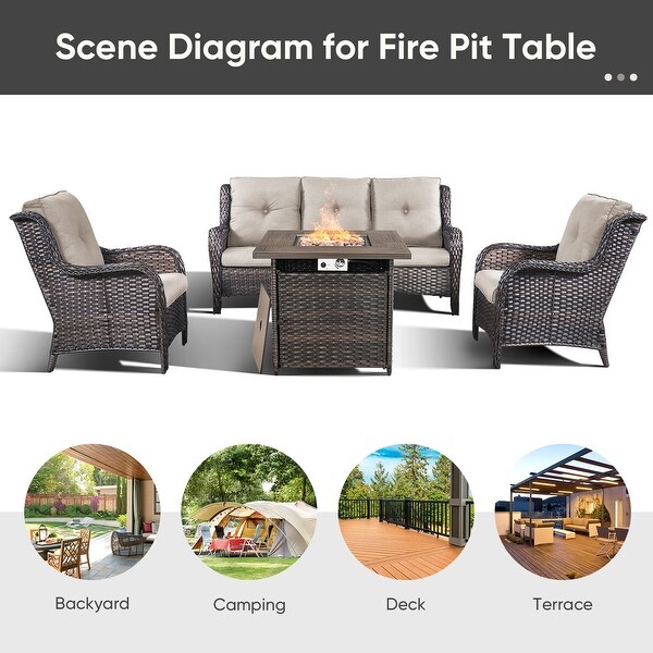 4piece Outdoor Patio Sofa Chair Set With Fire Pit Table