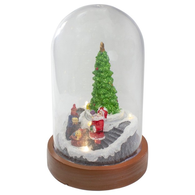 Lighted Santa And Christmas Tree Cloche Style Decoration