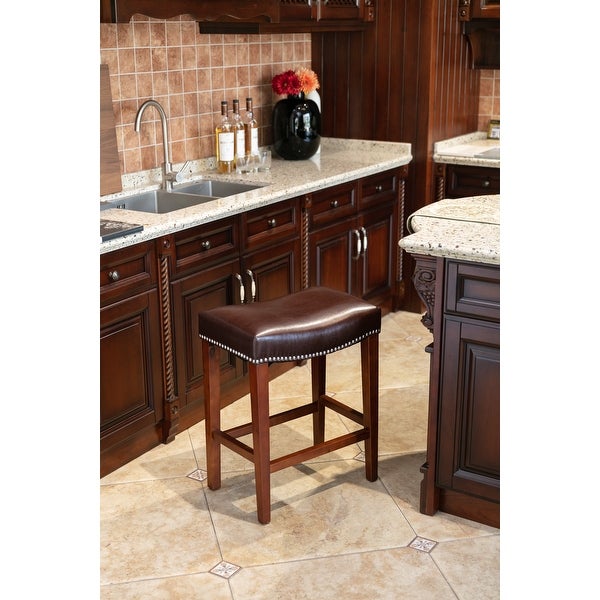 Classic Bonded Leather Barstool with Rubber wood leg (Set of 2)