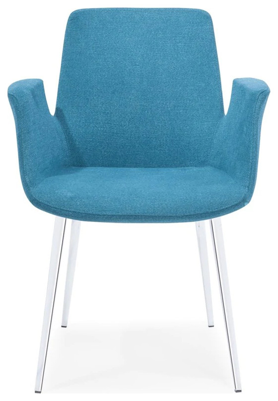 Gaspare Arm Dining Chair  Blue Soft Fabric Cover With Chrome Frame   Midcentury   Dining Chairs   by V.S.D Furniture  Houzz