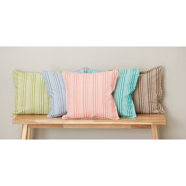 Bright Chambray Striped Recycled Cotton Square Throw Cover Blue Design Imports