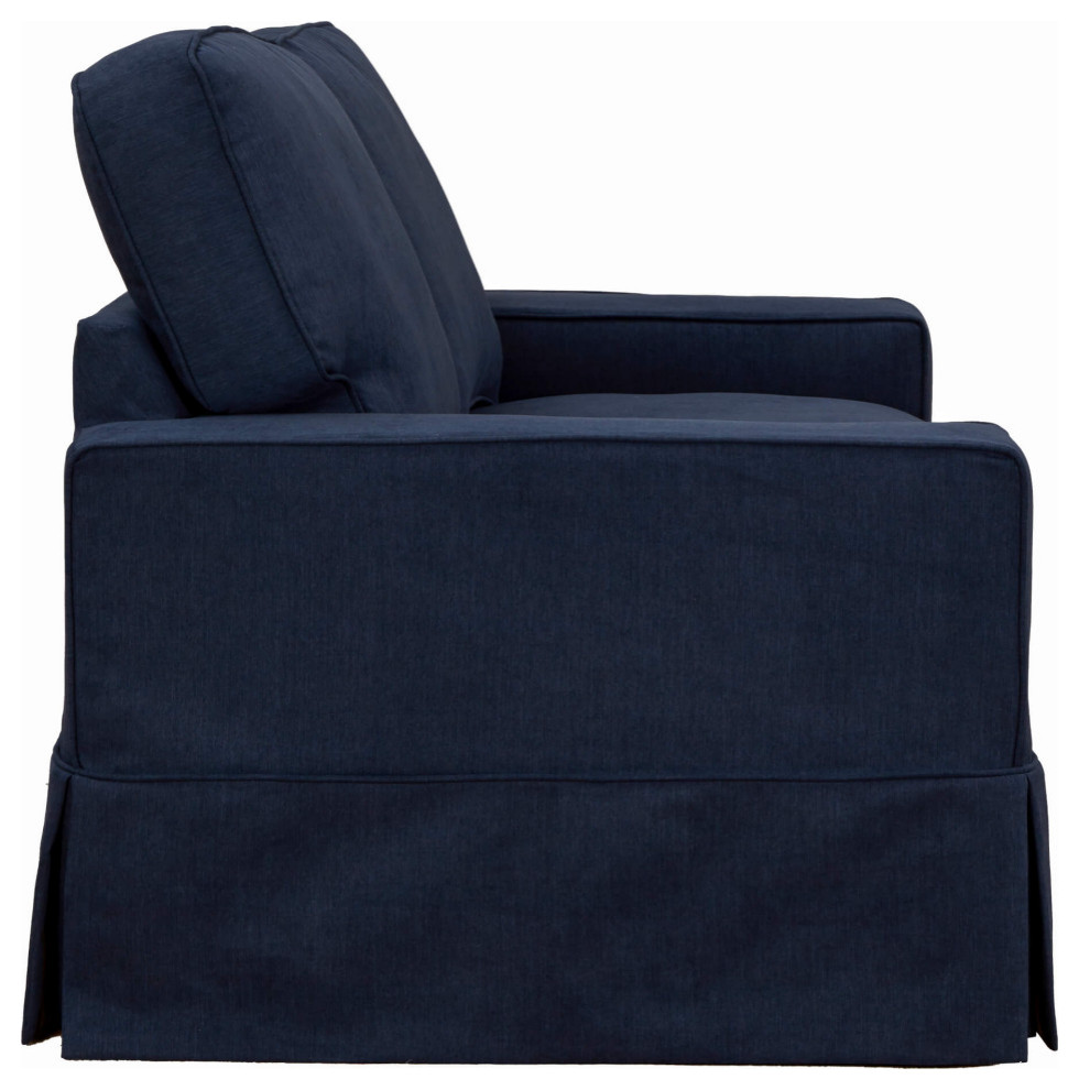 Box Cushion Track Arm Loveseat Fabric Navy Blue   Transitional   Loveseats   by VirVentures  Houzz