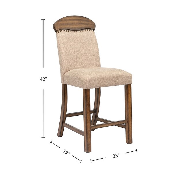 Set of 2 Linen Upholstered Counter Height Chair in Oak Finish