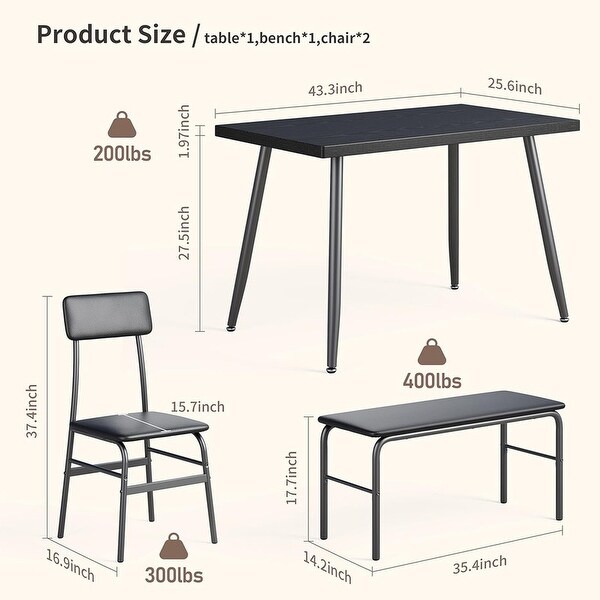 Dining Table Set for 4，Kitchen with Bench and 2 Chairs Small Space