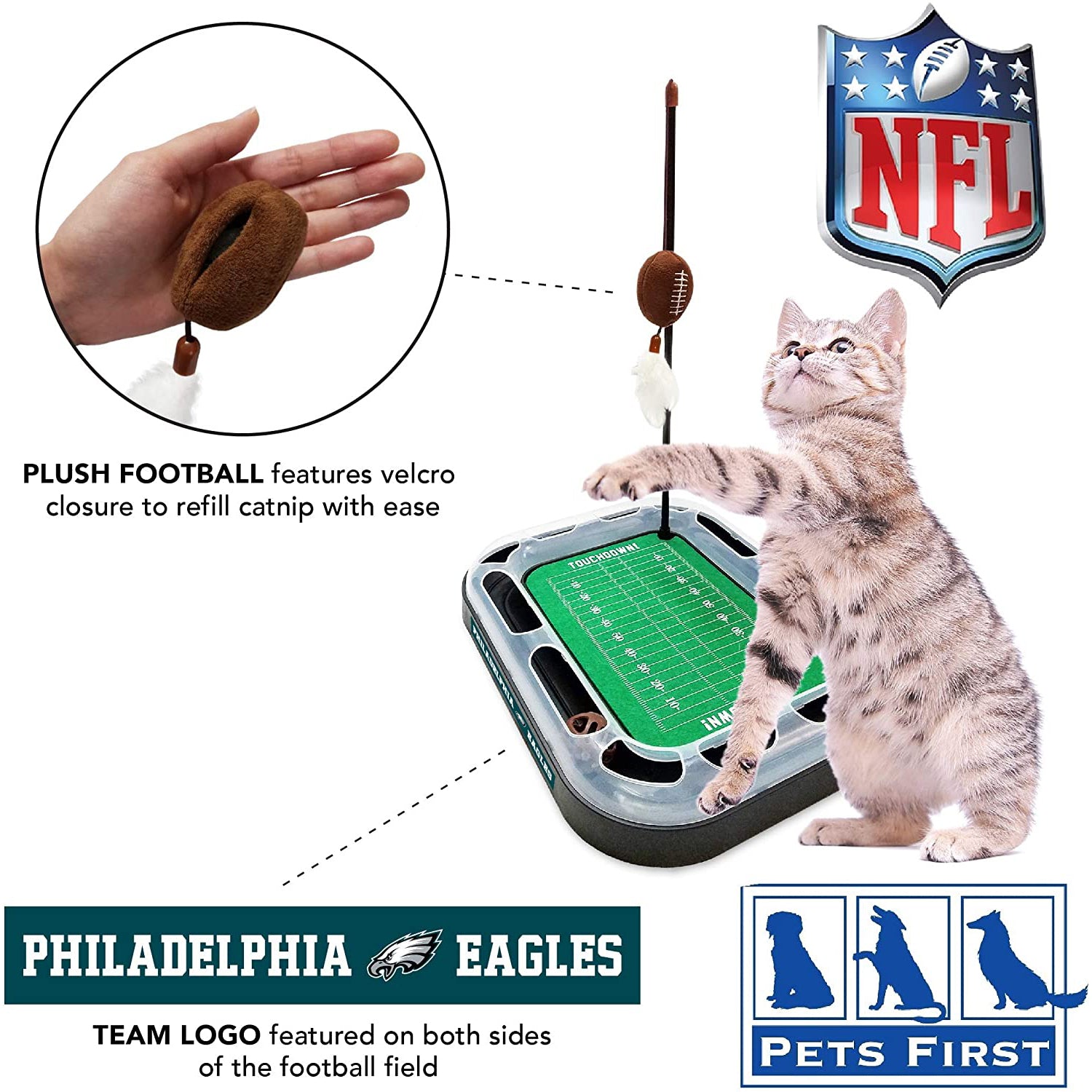 NFL Philadelphia Eagles Cat Scratcher Toy with Catnip Plush and Feather Cat and Kitty Toy