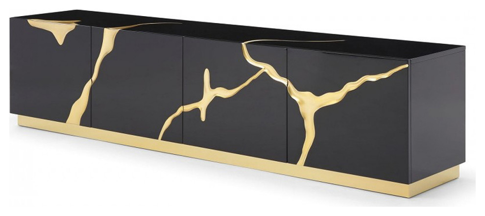 Piaz TV Cabinet Stand  Gold Karst Modern Entertainment Center 87 quot  Contemporary   Entertainment Centers And Tv Stands   by mod space furniture  Houzz