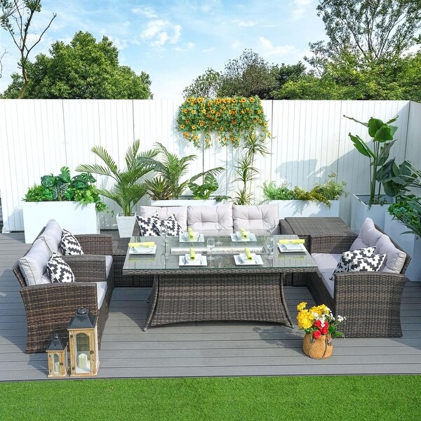 Moda 7piece Patio Outdoor Wicker Sofa Set with Fire Pit Table