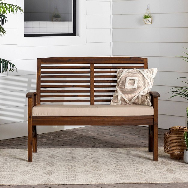 Ravenscroft Modern Boho Acacia Wood Slatted Outdoor Loveseat With Cushion Saracina Home