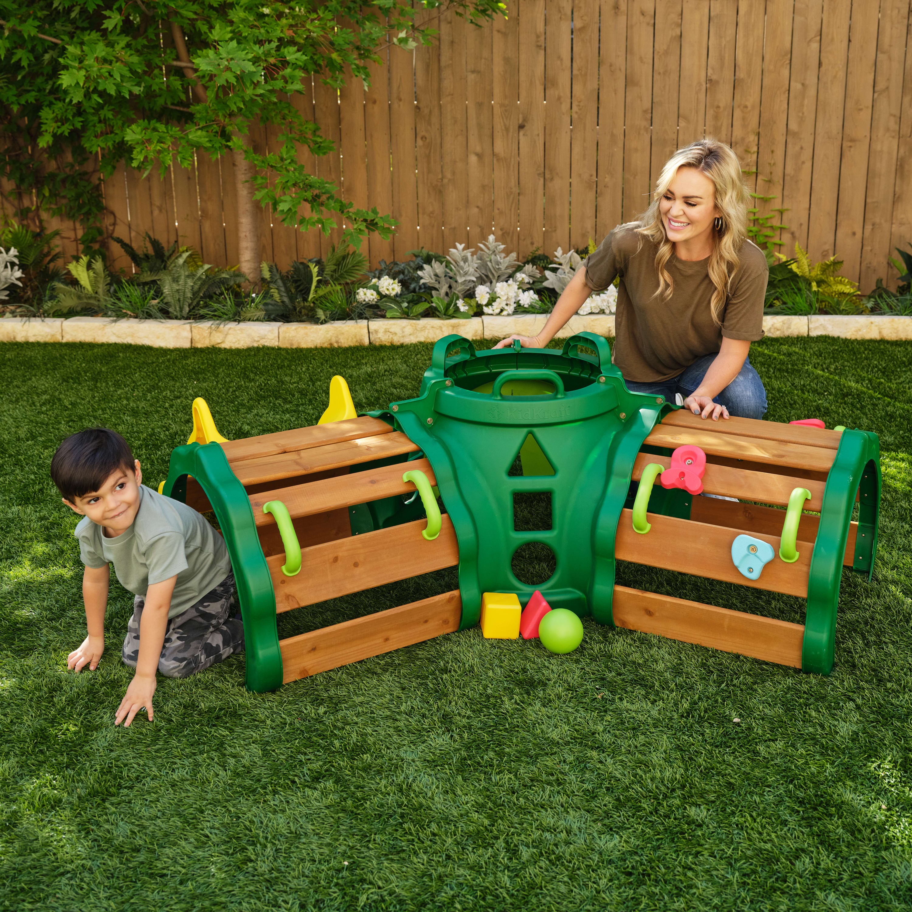 KidKraft Hideout Hollow Toddler Climber with Slide， Shapes and Peek-a-Book Flap