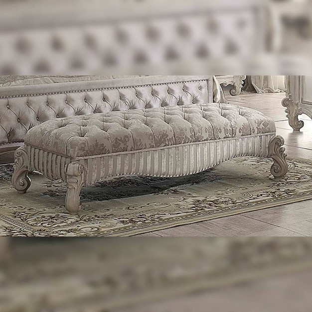 Versailes Fabric Bench Ivory bone White Acme Furniture