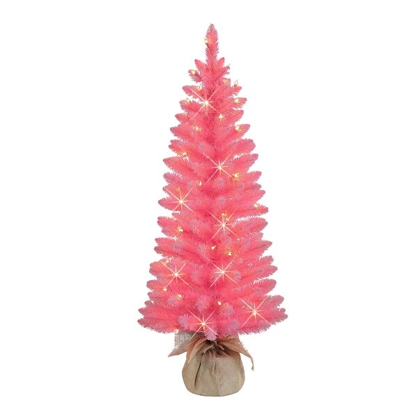 Puleo International 4 ft PreLit Pink Artificial Tree in Burlap Sac