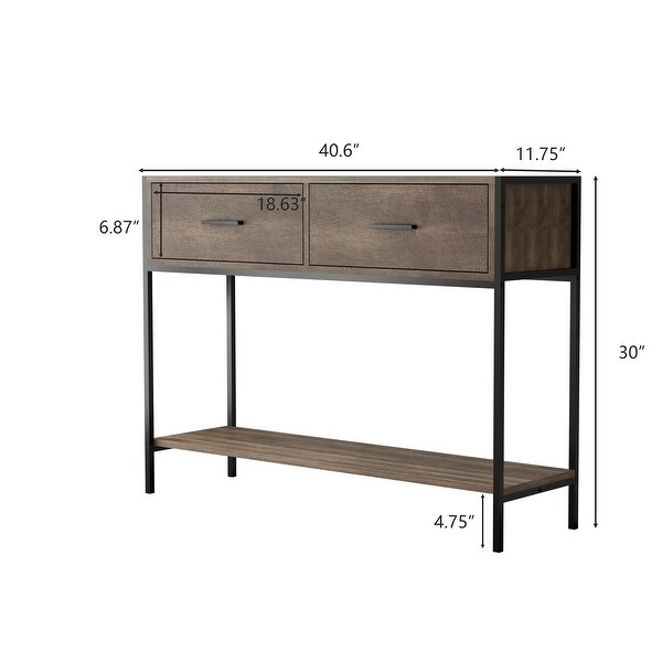 Classic Console Table with Two Top Drawers and Open Shelf，Vintage Storage with Sturdy Metal Frame