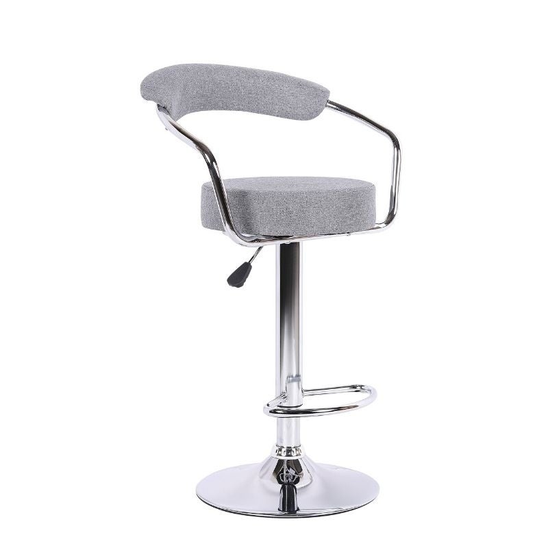 Grey colour Stool with adjustable height and upholstered， Stainless steel base. Set of 4