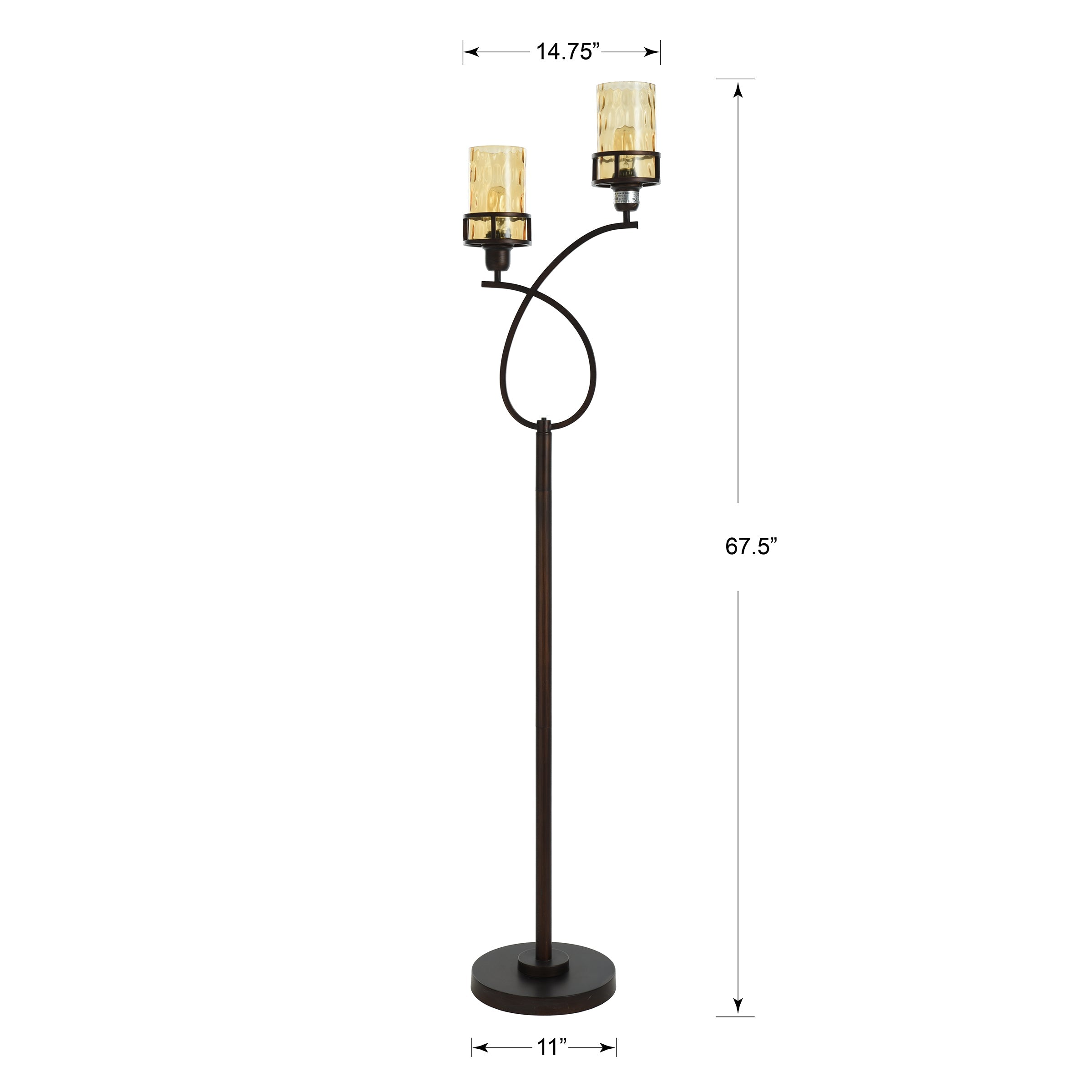 Floor Lamp - Bronze Finish - Amber Glass Shade