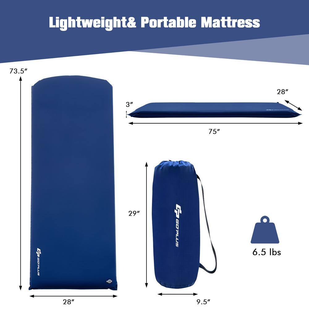 Costway 75 in. Portable  Lightweight Folding Foam Sleeping Cot for Camping Blue NP10373BL