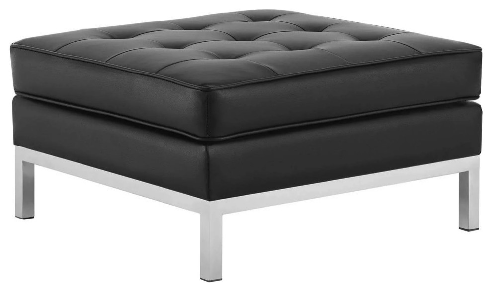 Fiona Black Silver Tufted Upholstered Faux Leather Ottoman   Modern   Footstools And Ottomans   by Rustic Home Furniture Deco  Houzz