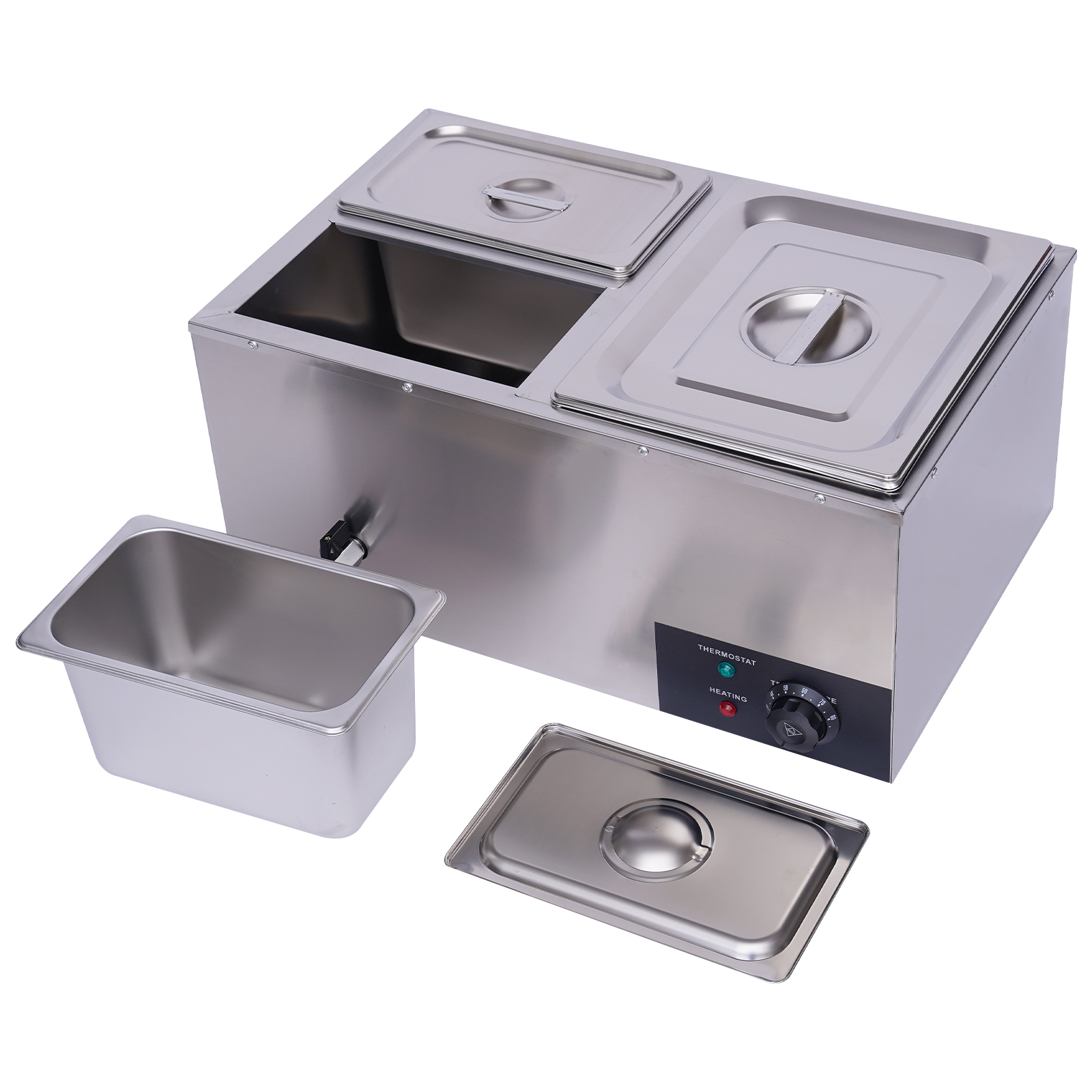 3/4/5/6 Pan Stainless Steel Food Warmer， Countertop Buffet Restaurant Commercial Soup Warmer with Lids