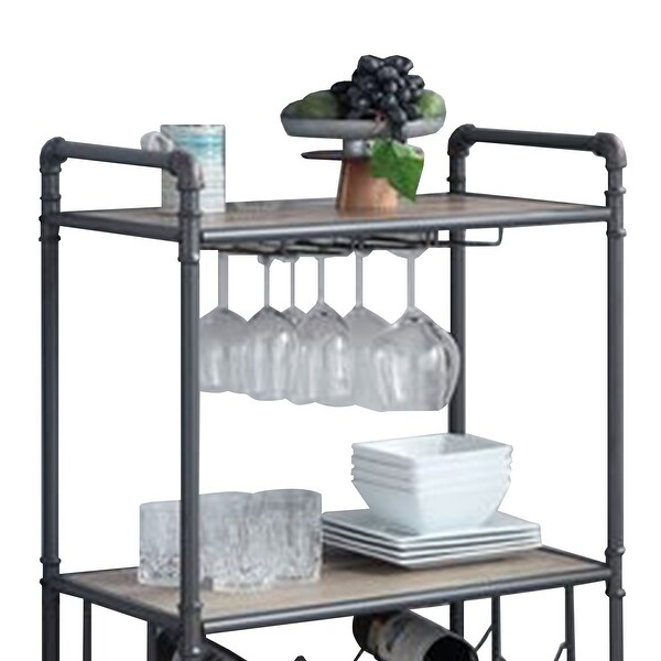 Wine Bottle Rack with 2 Tier Shelves and Metal Frame， Gray