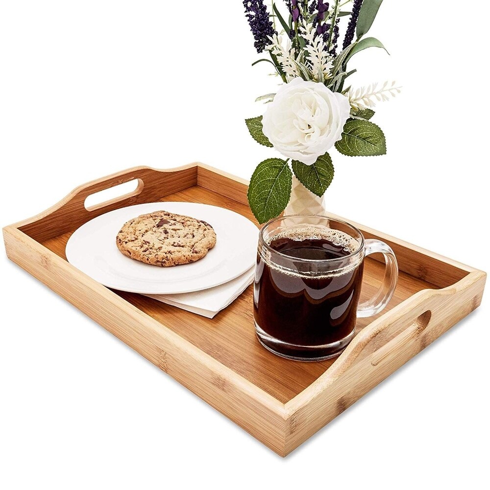 Juvale Wood Food Serving Tray with Handles  16 x 11 x 2\