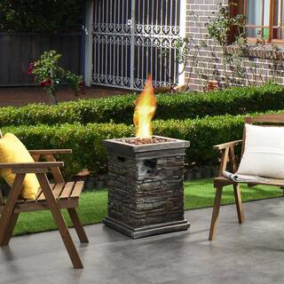 Kadehome 25 in. Gray Square Column Propane Gas Fire Pit Outdoor Garden Slate Rock KA-Eh07