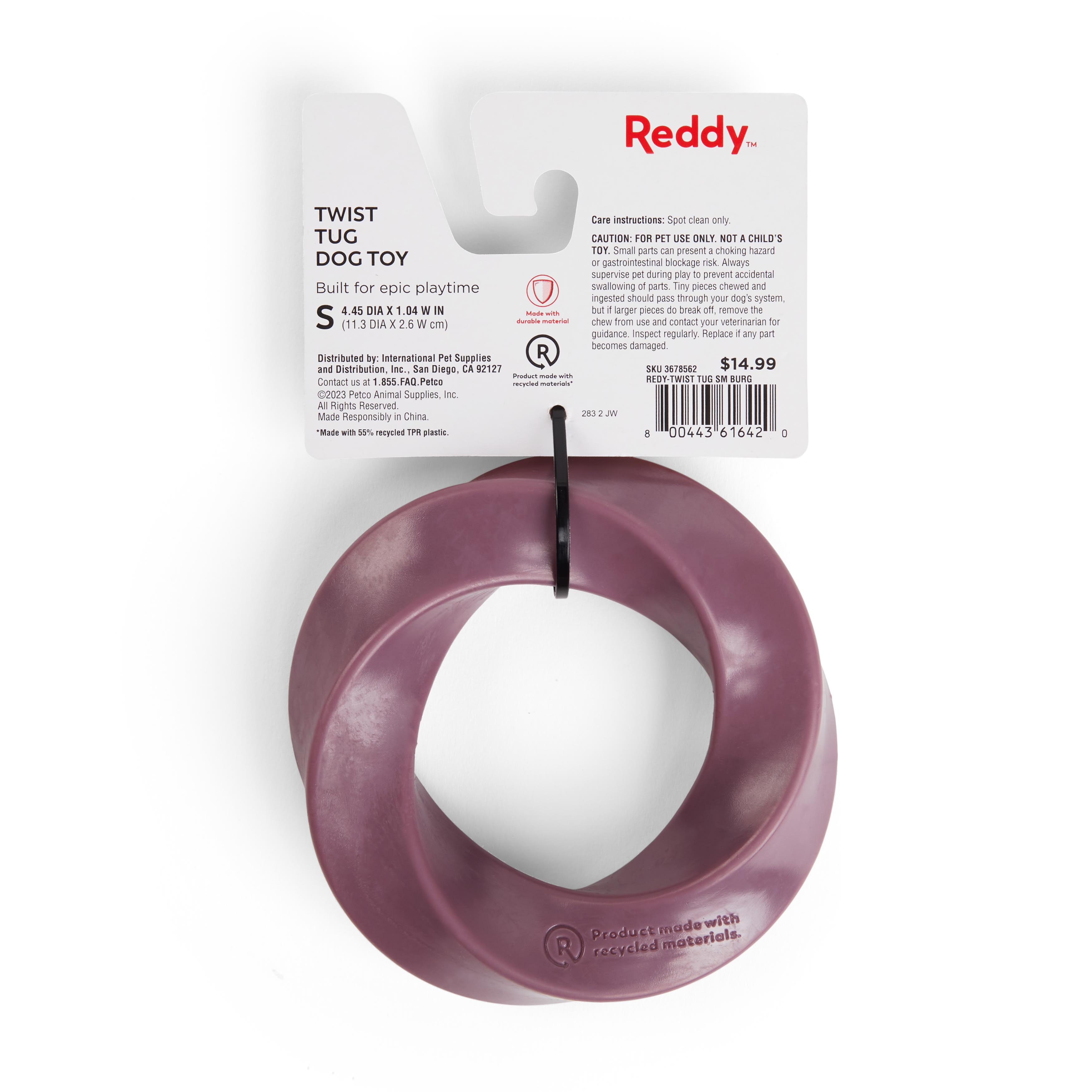 Reddy Burgundy Twist Tug Dog Toy， Small