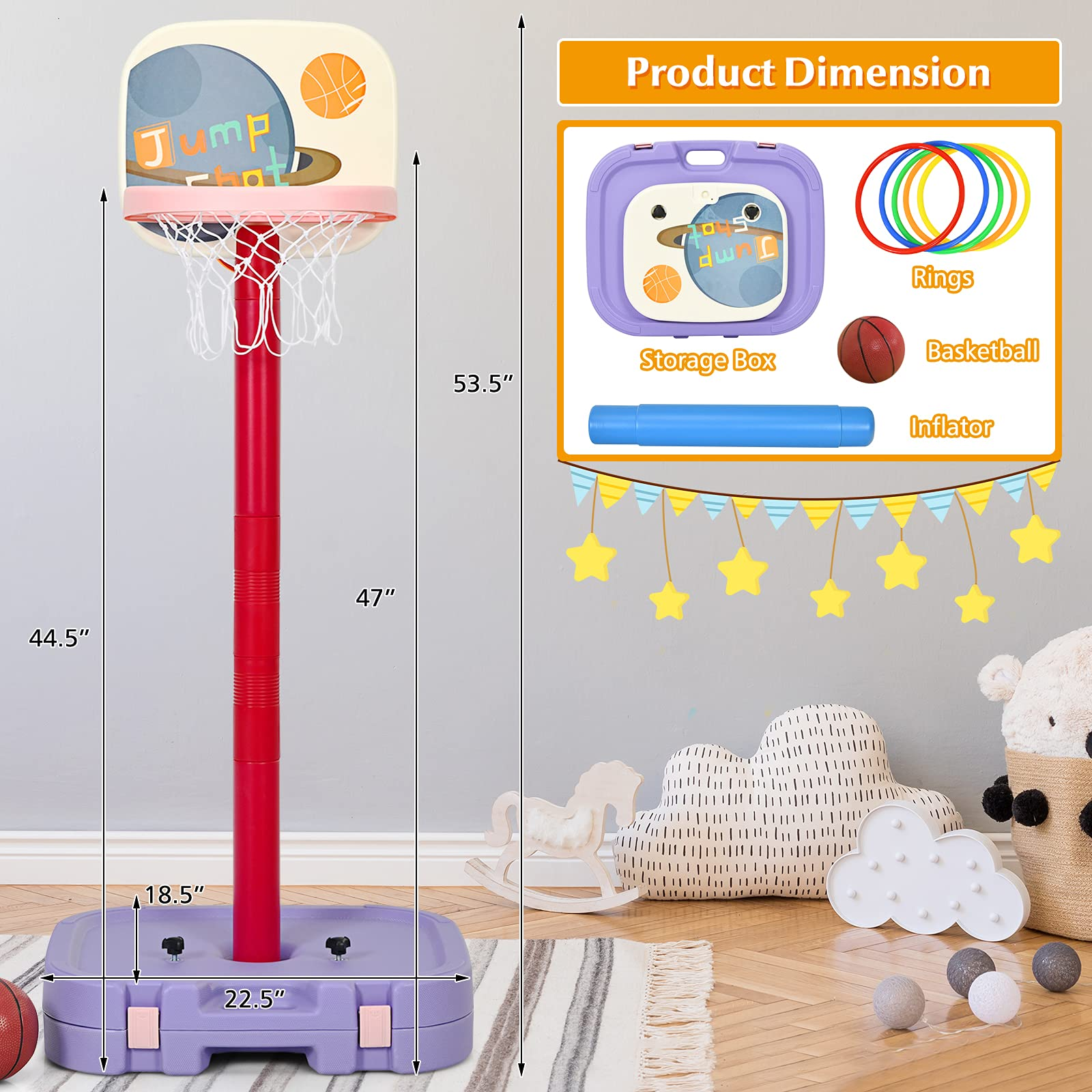 Costzon Kids Basketball Hoop, 2 in 1 Toddler Basketball Hoop Toy Set with Ring Toss & Storage Box for Boys Girls Baby