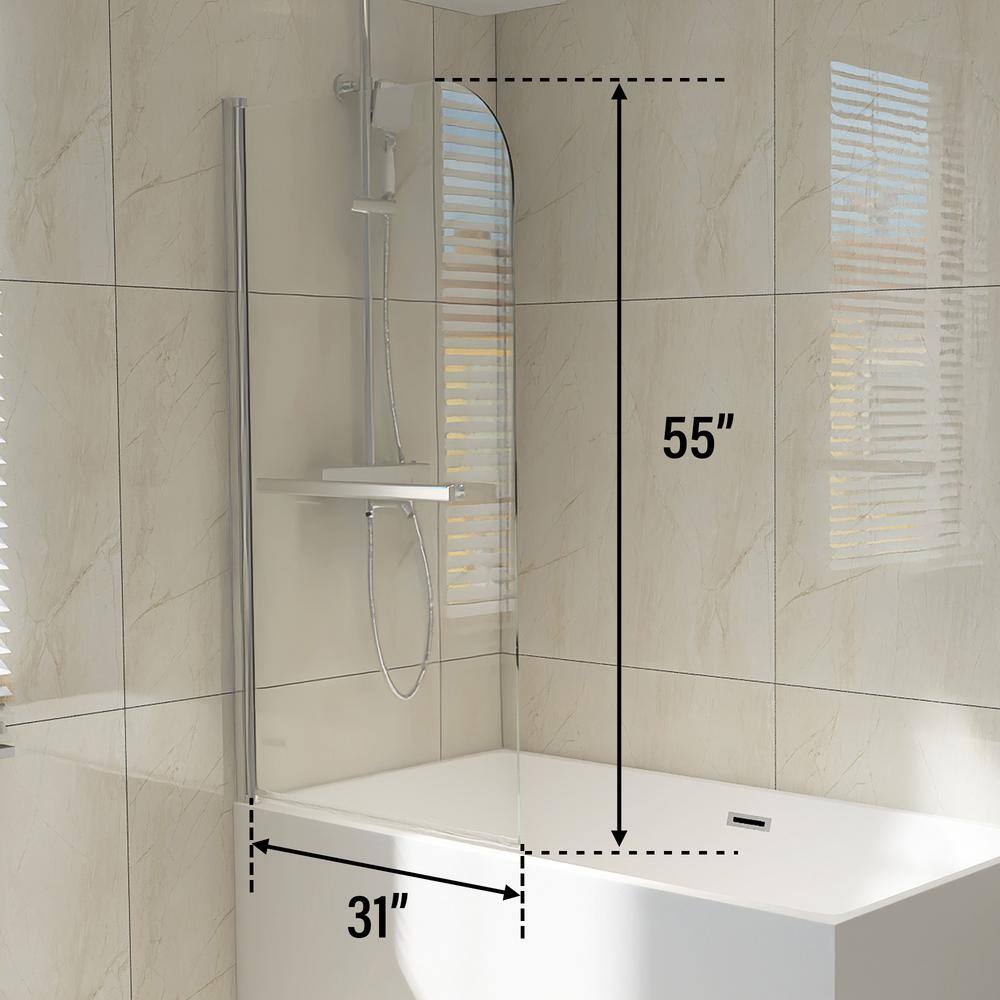 FORCLOVER 31 in. W x 55 in. H Pivot Frameless Tub Door in Stainless Steel with Towel Bar and Tempered Glass GYTD-5931