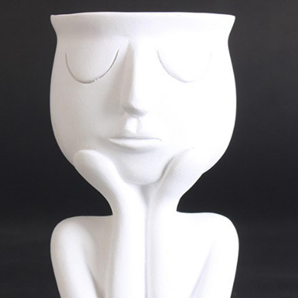 White Resin Human Portrait Sculpture Flower Pot Indoor Succulent Planter Vase