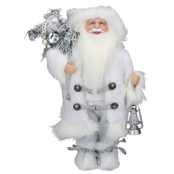 12 Elegant White Frost Standing Santa Claus Christmas Figure with Lantern