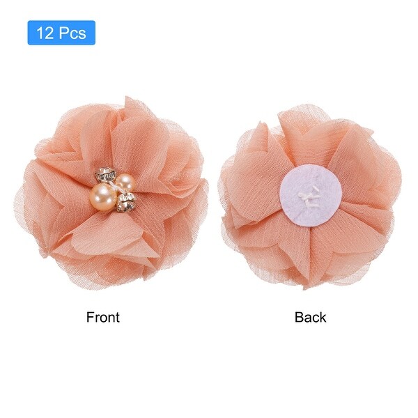 Artificial Rhinestone Chiffon Flower Heads，Faux Flowers 2 Inch 12Pcs