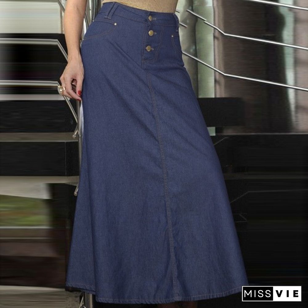 Stylish Women Denim High Waist Skirt A-Line Summer Casual Skirts