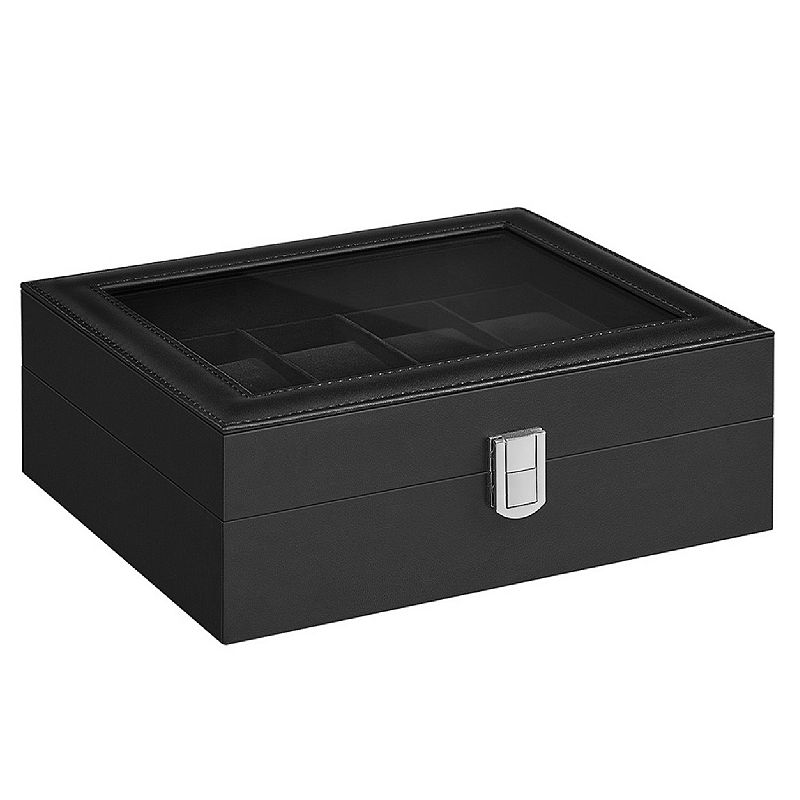 10 Slots Box， Holder with Glass Lid， Case with Removable Pillow， Velvet Lining， Metal Clasp