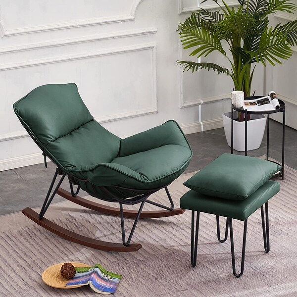 Mcombo Modern Accent Rocking Chairs with Ottoman， Lounge Armchair for Living Room Bedroom