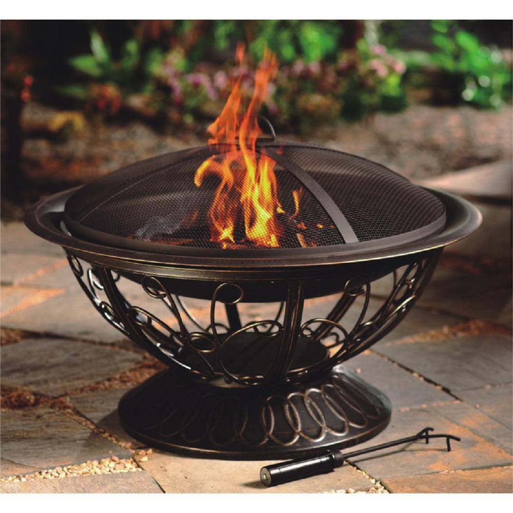 AZ Patio Heaters 30 in. Scroll Wood Burning Firepit in Black FT-022