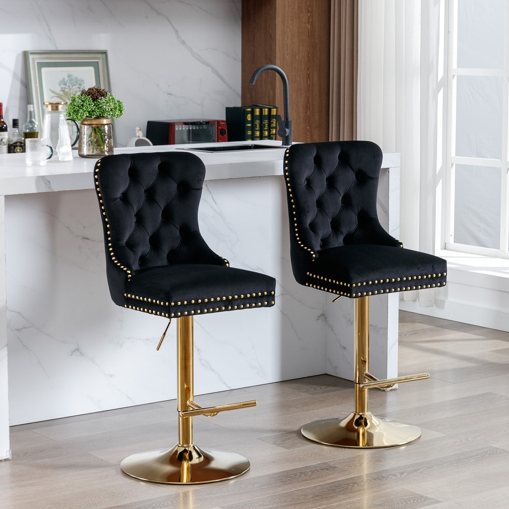 Thick Swivel Velvet Barstools Adjusatble Seat Height  Modern Upholstered Bar Stools with Backs Comfortable Tufted  Set of 2