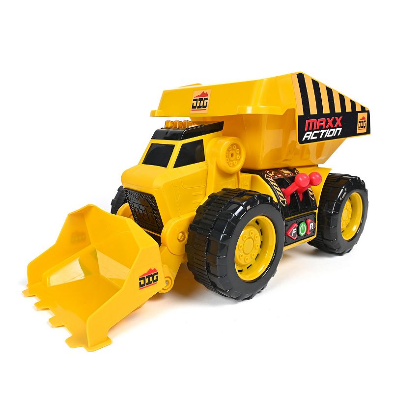 Maxx Action 2-N-1 Dig Rig �C Dump Truck and Front End Loader with Lights， Sounds and Motorized Drive