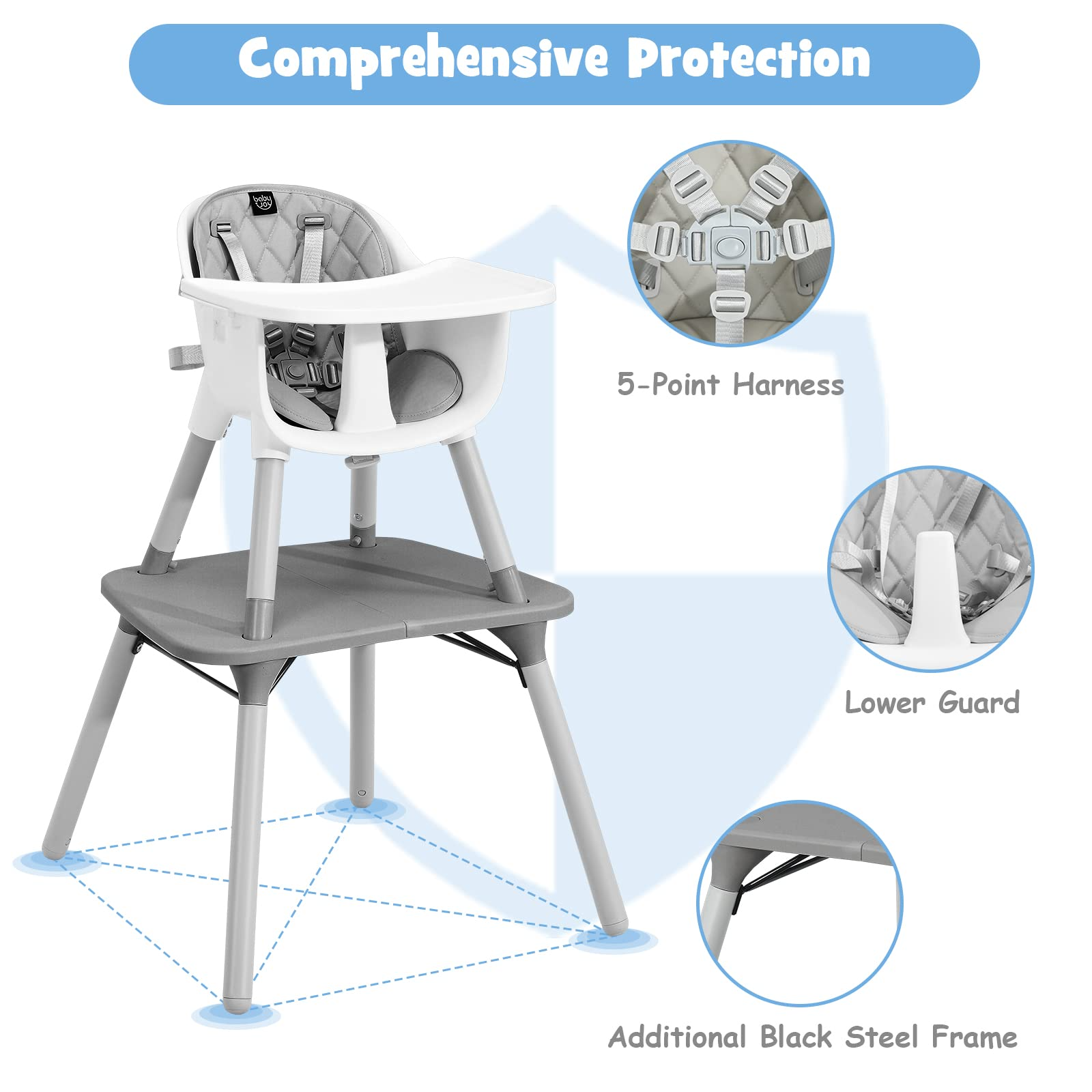 Costzon 4 in 1 Convertible High Chair, Infant Dining Chair Booster Seat with Removable Tray