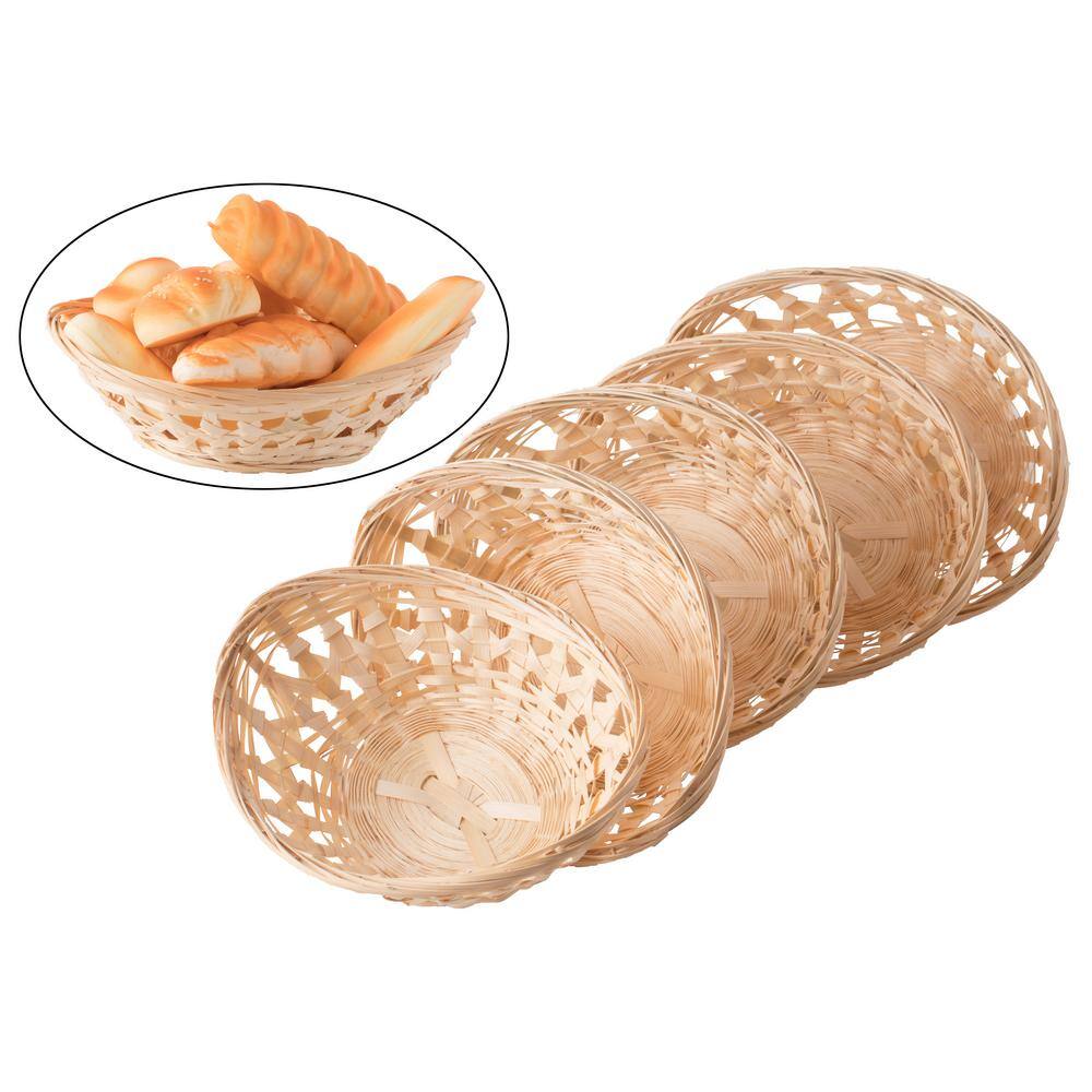 Vintiquewise Natural Bamboo Oval Storage Bread Basket Storage Display Trays (Set of 5) QI003504.L.5